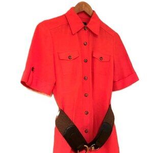 Tahari ASL Linen Blend Coral Short Sleeve Shirtdress Size 6